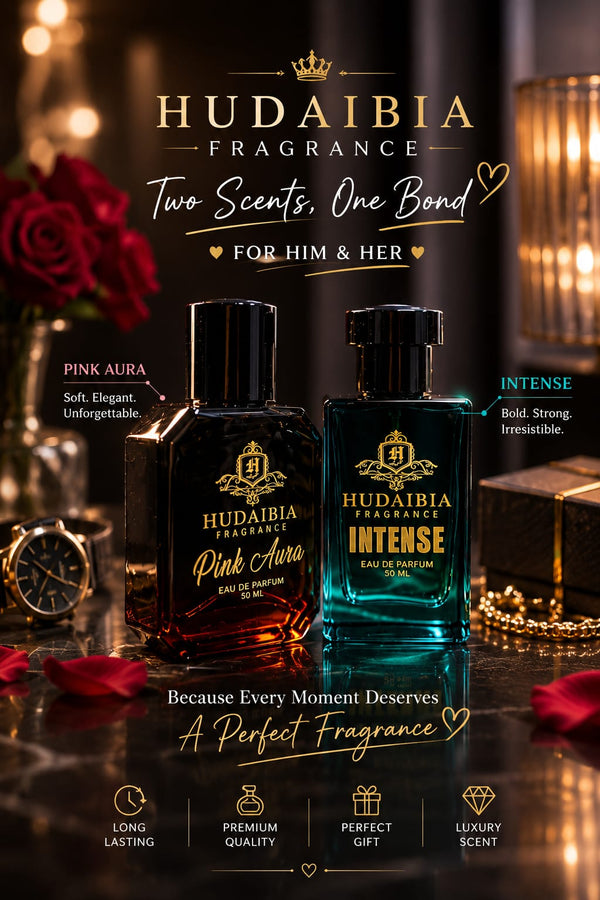 Hudaibia Intense & Pink Aura Eau De Parfum for Men & Women  – 50ml | Long Lasting Premium Fragrance Duo